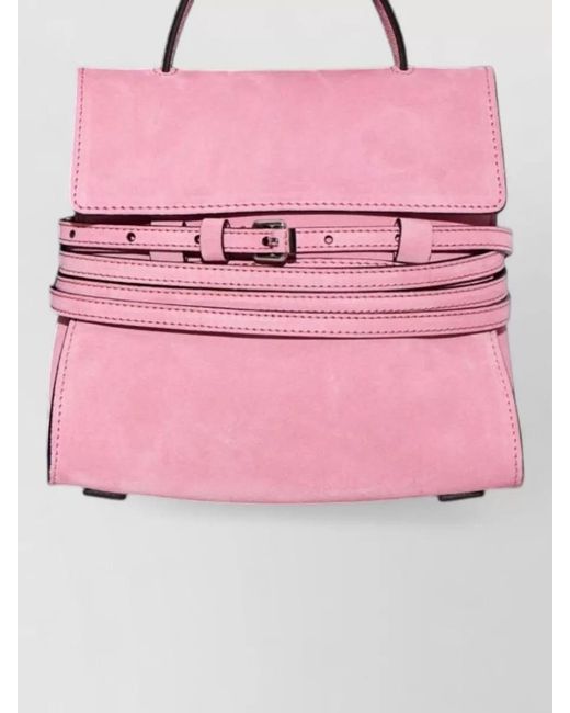 Moschino Pink Shoulder Bag Suede Finish Adjustable Strap Buckle
