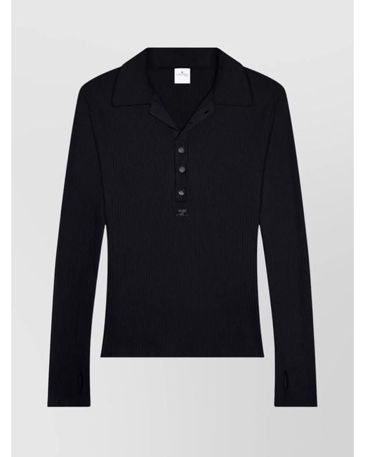 Courreges Blue Ribbed Slim-Fit Polo Shirt for men