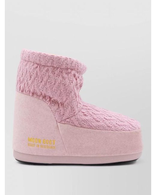 Moon Boot Pink Ankle Boots Knit Texture Wedge Heel