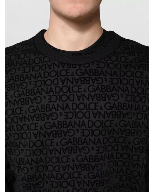 Dolce & Gabbana Black Cotton Logo-Print Crew-Neck Sweatshirt for men