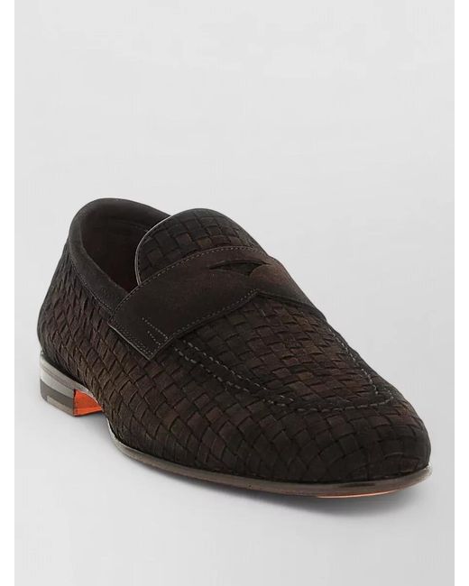 Santoni Black Carlo Loafers Round Toe Suede Weave for men