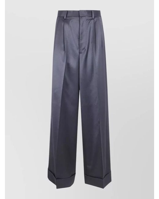 Junya Watanabe Blue Wide Leg Trousers Pleats Pockets Belt Loops