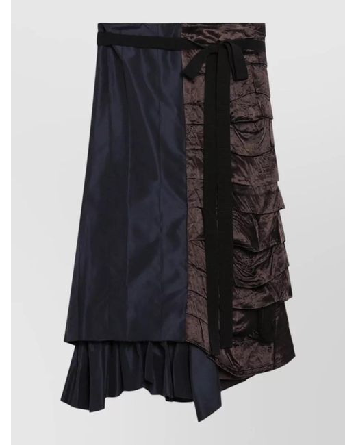 Prada Black Asymmetric Patchwork Midi Skirt