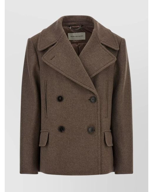 Dries Van Noten Brown Wool Double-Breasted Coat