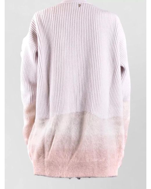 Dondup Pink Longline Knit Sweater Color Block Design