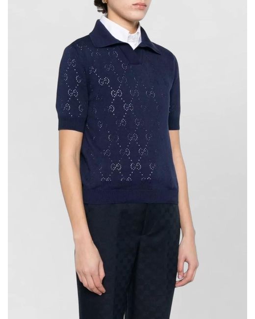 Gucci Blue Silk Polo Top