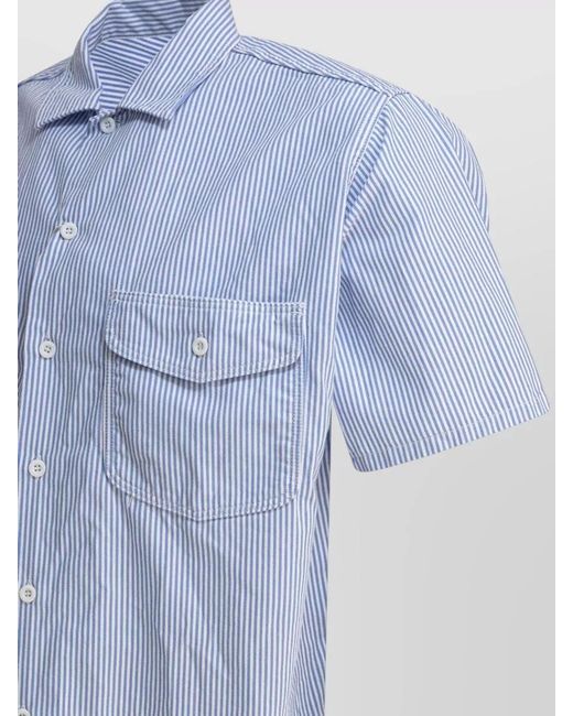 Beams Plus Blue Workwear Shirt Button Down Collar Stripes for men