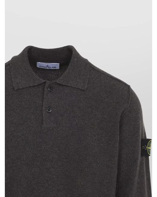 Stone Island Gray Wool Fine-Knit Regular-Fit Long-Sleeve Polo Sweater for men