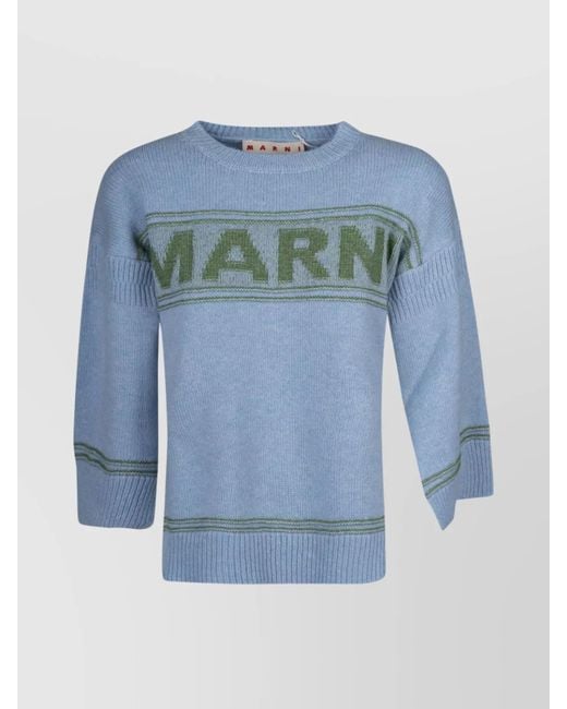 Marni Blue Knitwear With Ribbed Cuffs And Hem