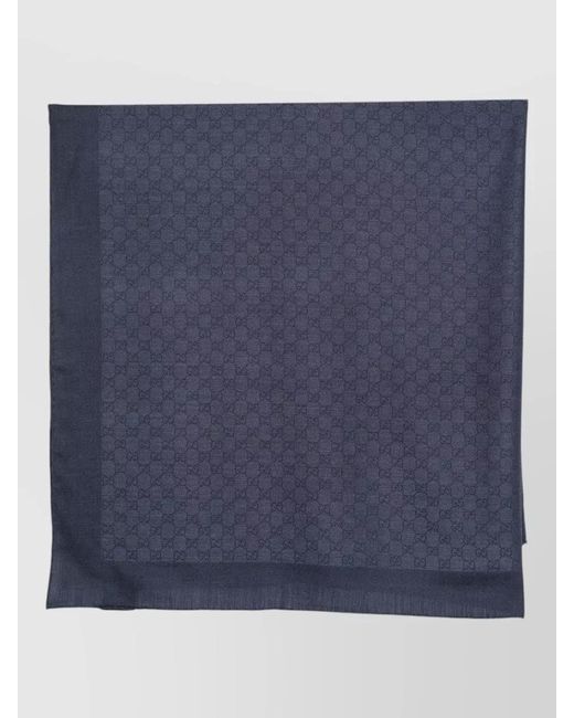 Gucci Blue Wool Silk Embroidered Scarf for men
