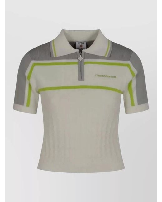 Casablanca Gray Striped Knit Zip Polo Shirt Contrast