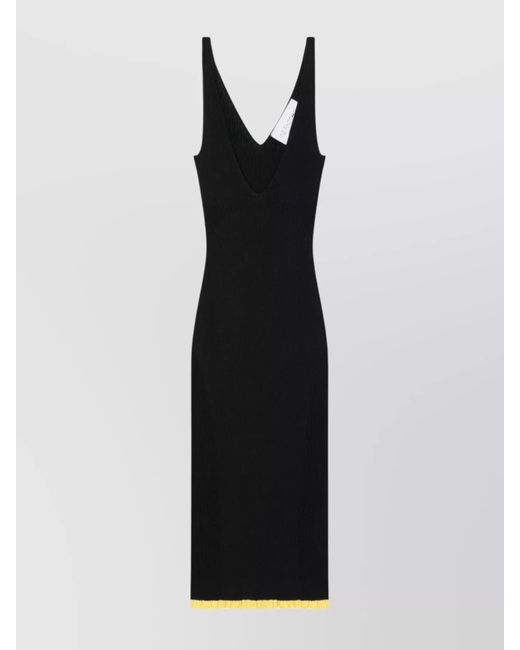 AZ FACTORY Black Ribbed V-Neck Knee-Length Dress