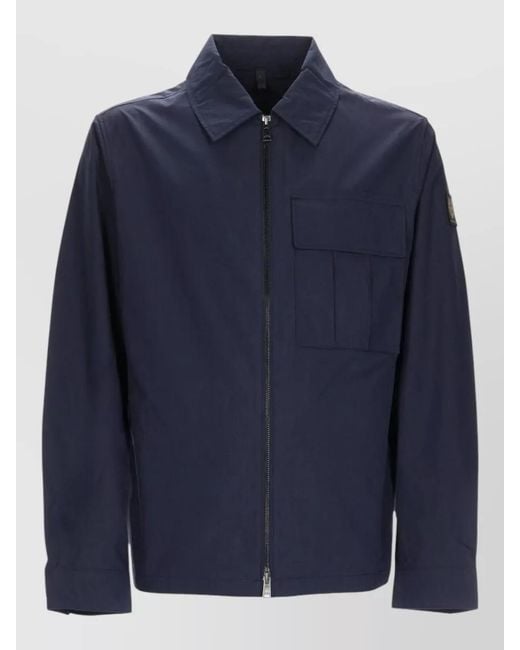 Belstaff Blue Buttoned Cuff Coat Collared Chest Pocket for men