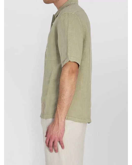 Barena Green Linen Regular-Fit Short-Sleeve Shirt for men