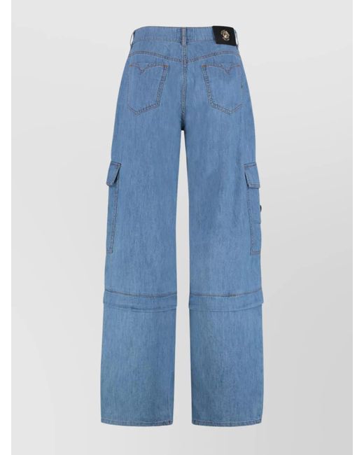 Versace Jeans Couture Blue Cotton Cargo Wide-Leg Trousers