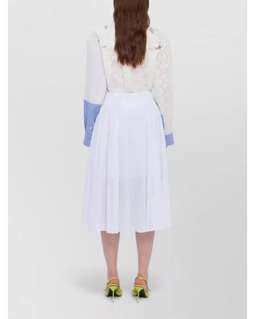 MSGM White A Line High Waist Midi Pleated Skirt