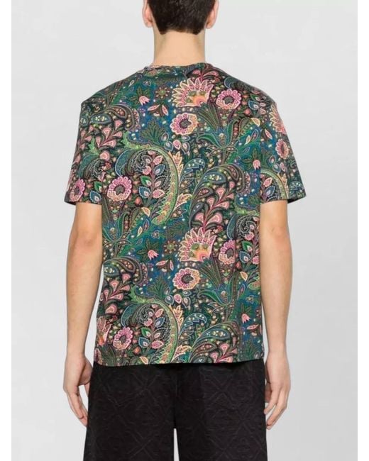 Etro Green Short Sleeves Paisley Floral Print Tshirt for men