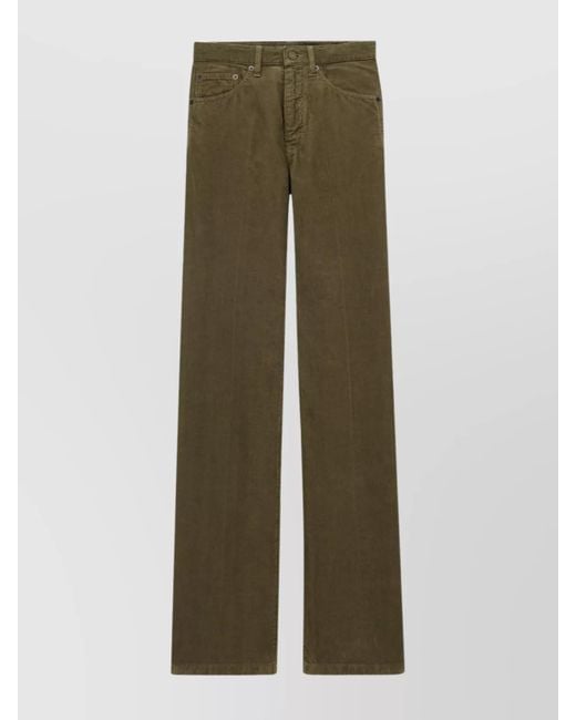 Saint Laurent Green Corduroy Trousers Clyde Wide-Leg Belt Loops