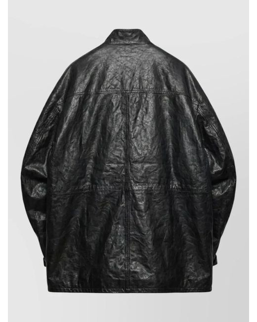 Prada Black Antiqued Leather Caban Jacket