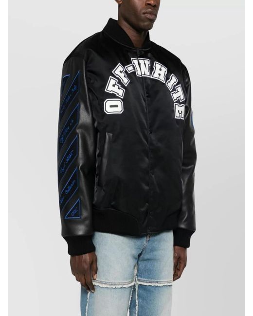 Off-White c/o Virgil Abloh Black Leather Bomber Jacket for men