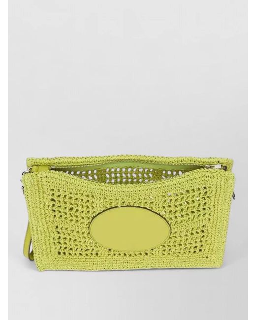 Tory Burch Yellow Hand Crocheted Raffia Rectangular Clutch Pouch