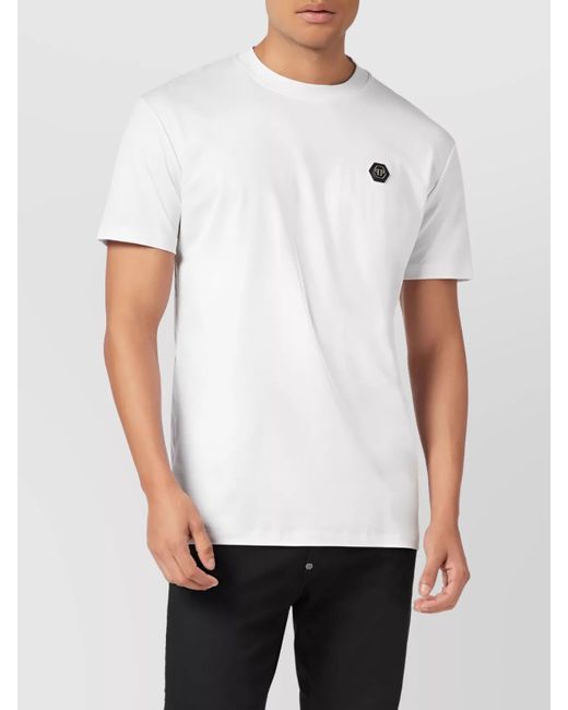 Philipp Plein White Cotton Logo-Patch Short-Sleeve T-Shirt for men