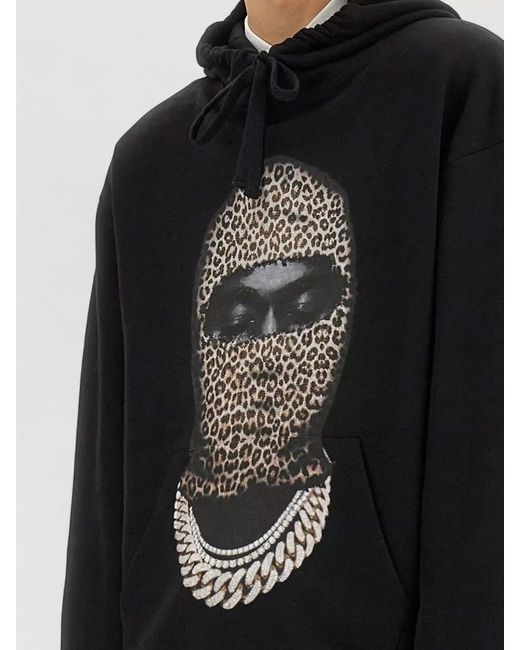 Ih Nom Uh Nit Black Leopard Mask Graphic Hooded Sweatshirt for men