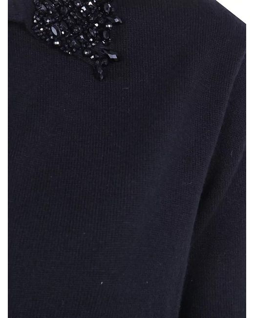 Semicouture Blue Cashmere-Blend Short-Sleeve Turtleneck Jumper