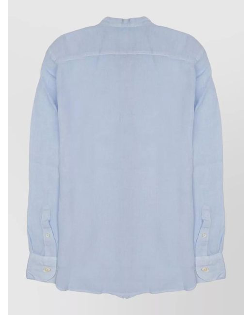 120% Lino Blue Linen Shirt Slim Fit Long Sleeves for men