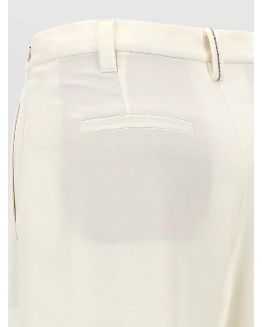 Brunello Cucinelli White Relaxed Fit Trousers Belt Loops Back Pockets