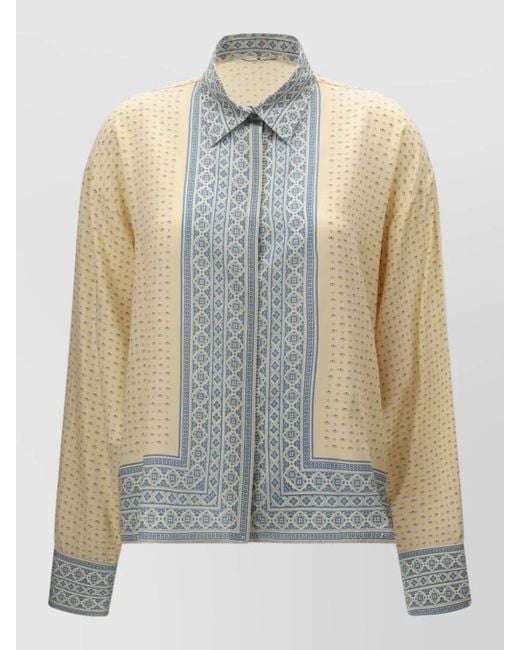 Ermanno Scervino Blue Geometric Print Straight Jacket Long Sleeves Buttons