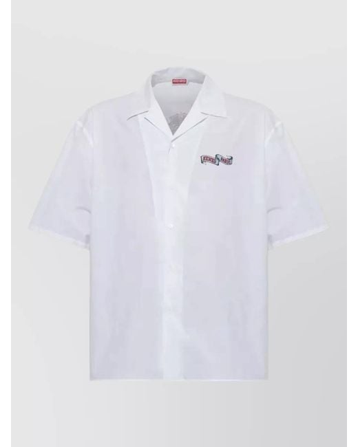 KENZO White Short Sleeve Cotton Shirt Tiger Back for men
