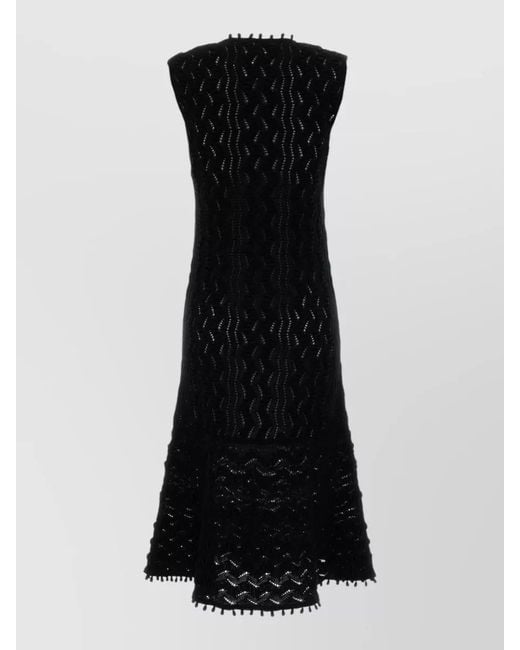 Jil Sander Black Cotton Dress Knee Length Scalloped Hem