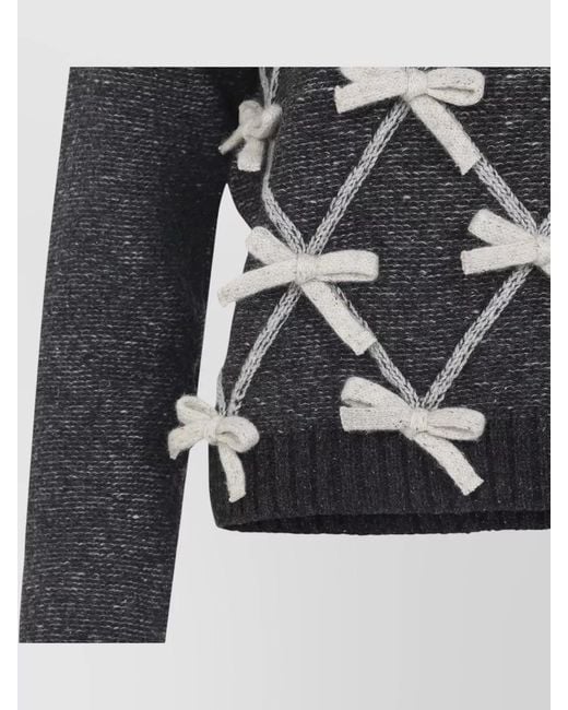 Moschino Gray Ribbon Lattice Bow Crew Knit Sweater