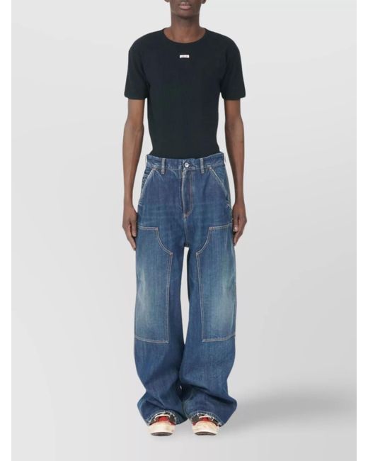 Maison Margiela Blue Denim Paneled Wide-Leg Trousers for men