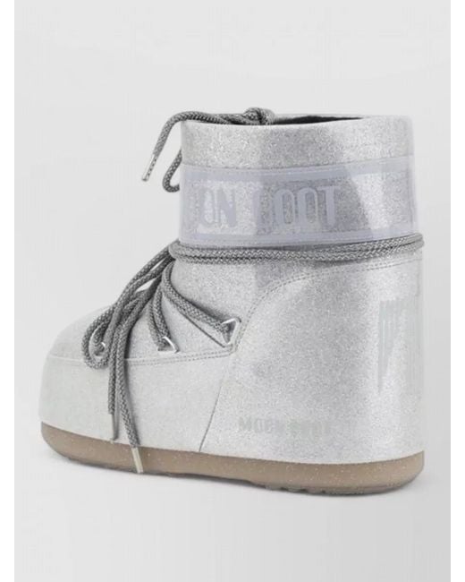 Moon Boot Gray Glitter Platform Ankle Boots Padded Design
