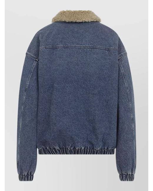Miu Miu Blue Denim Blouson Shearling Collar Elasticated Hem