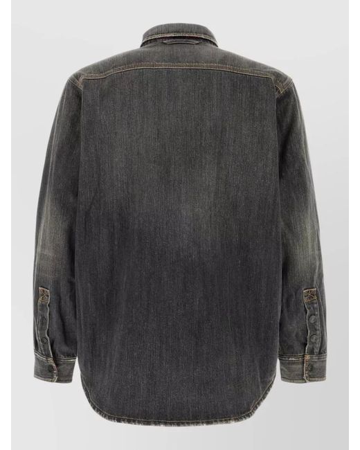 Balenciaga Gray Denim Jacket Chest Pockets Long Sleeves for men