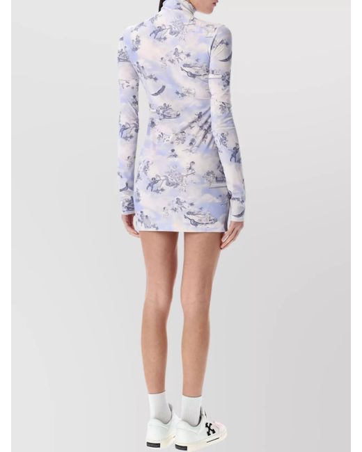 Off-White c/o Virgil Abloh White Printed High-Neck Long-Sleeve Mini Dress