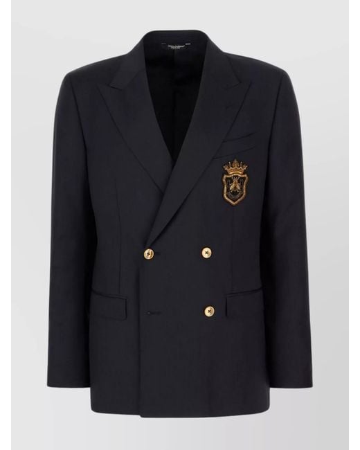 Dolce & Gabbana Black Virgin Wool Double-Breasted Blazer for men