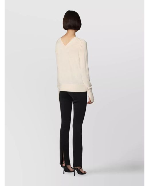Calvin Klein Natural Wool V-Neck Sweater With Ribbed Knit