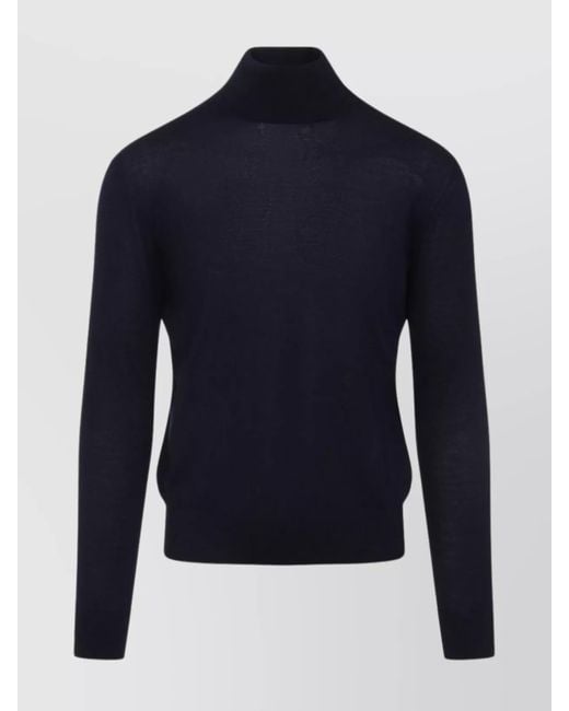 Saint Laurent Blue Cashmere Silk Wool Fine-Knit Turtleneck Sweater for men