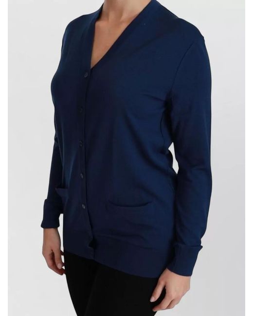 Dolce & Gabbana Blue Virgin Wool V-Neck Cardigan