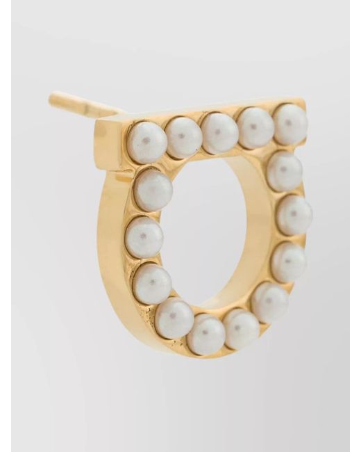 Ferragamo Metallic Gancio Earrings Pearls Embellished