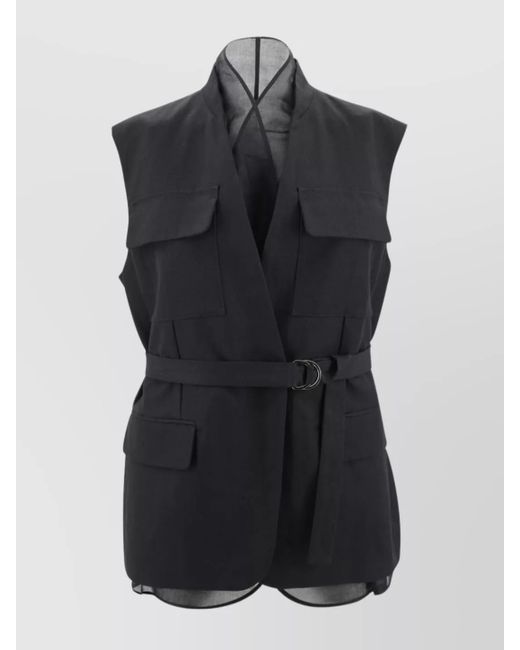Brunello Cucinelli Black Monili Belted Sleeveless Waistcoat