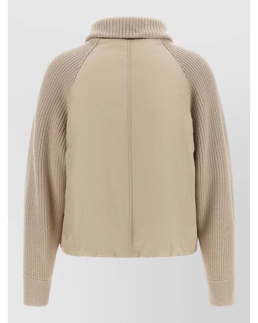 Brunello Cucinelli Natural Cropped Hybrid Down Jacket Knit Sleeves