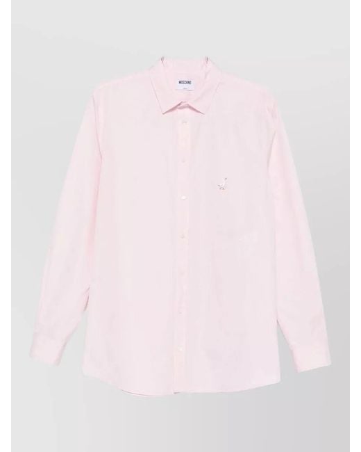 Moschino Pink Regular Fit Long Sleeve Silk Blend Shirt for men