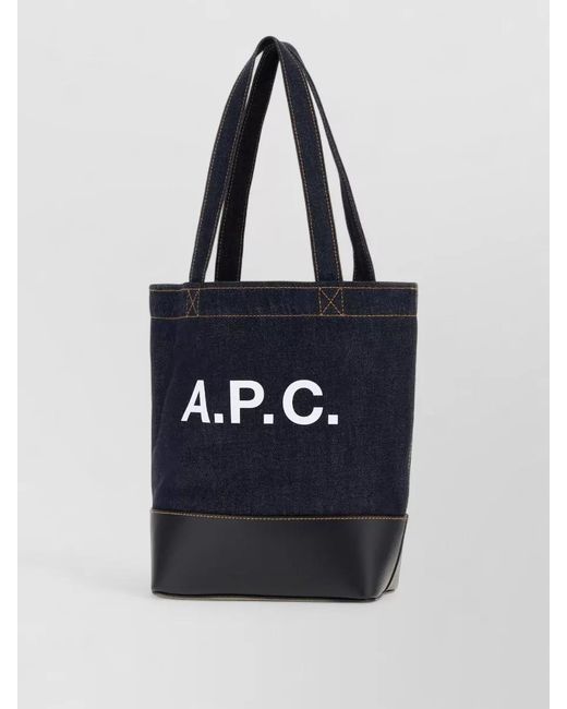 A.P.C. Black Denim Leather Axelle Shopper Tote Bag