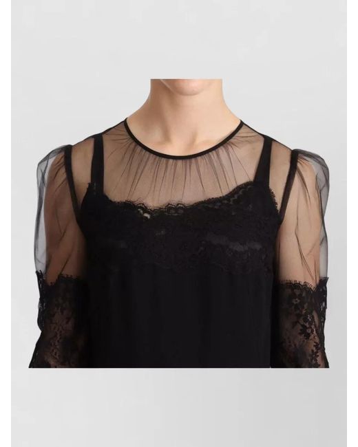 Dolce & Gabbana Black Sheer Floral Lace Crystal-Embellished Maxi Dress