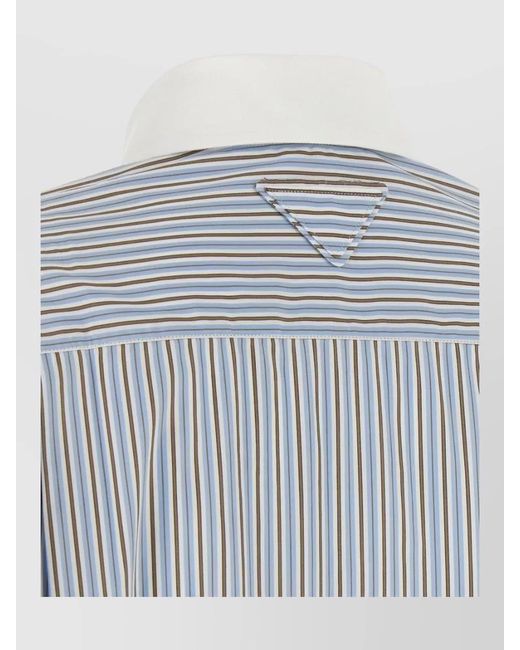 Prada Blue Relaxed Cotton Poplin Shirt Vertical Stripes